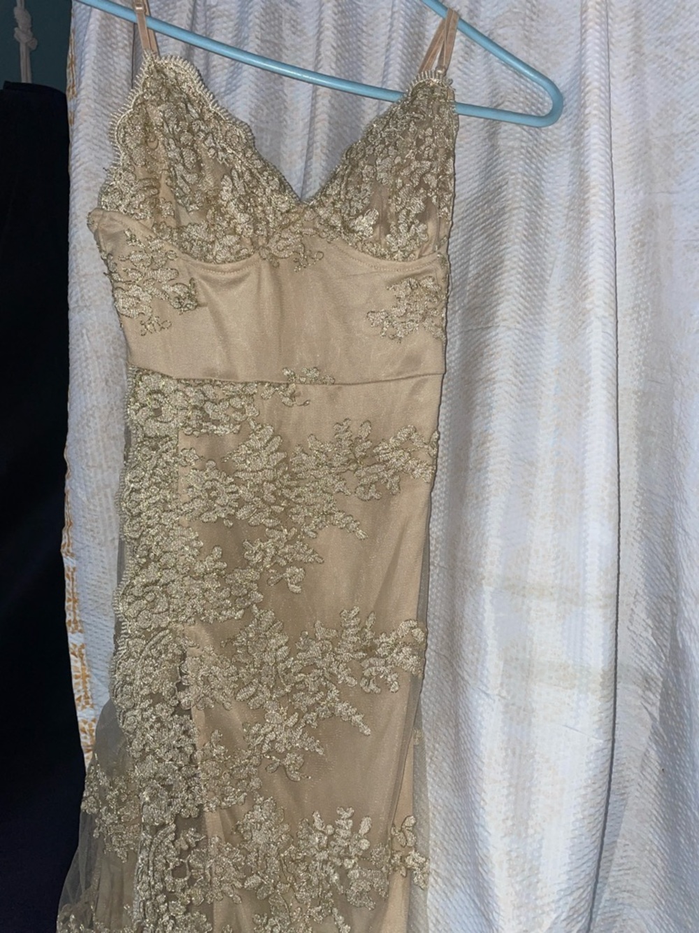 Windsor Strapless Gold Lace Evening Gown